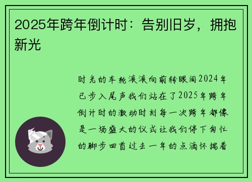 2025年跨年倒计时：告别旧岁，拥抱新光