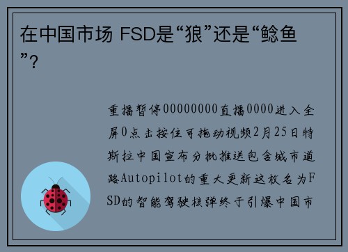 在中国市场 FSD是“狼”还是“鲶鱼”？
