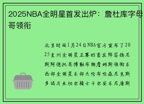 2025NBA全明星首发出炉：詹杜库字母哥领衔